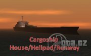 A large cargo ship with cabin, helipad and also a runway to land your plane.