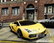 Yellow Lamborghini Gallardo with black wheels.